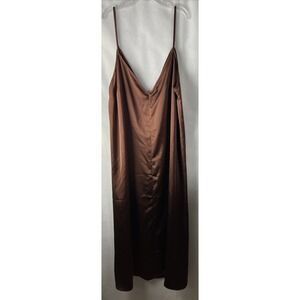 H & M Hennes & Mouritz Evening Dress Plus Size XXL Front Back V- Neck Brown  A9